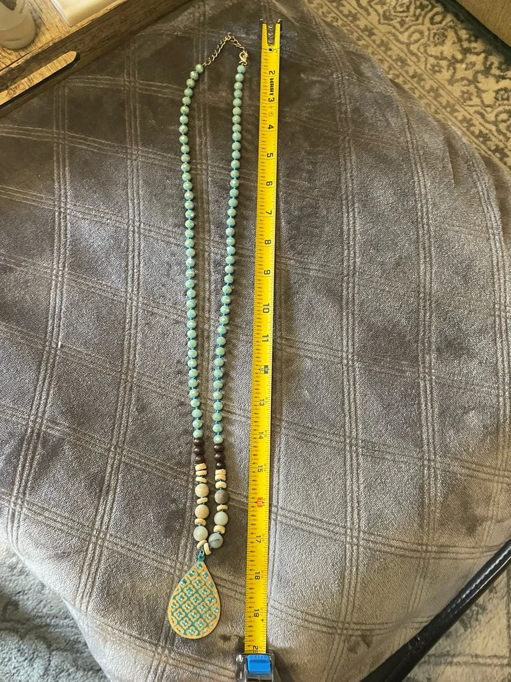 Boho Turquoise Teardrop Pendant Beaded Necklace - Picture 3 of 5